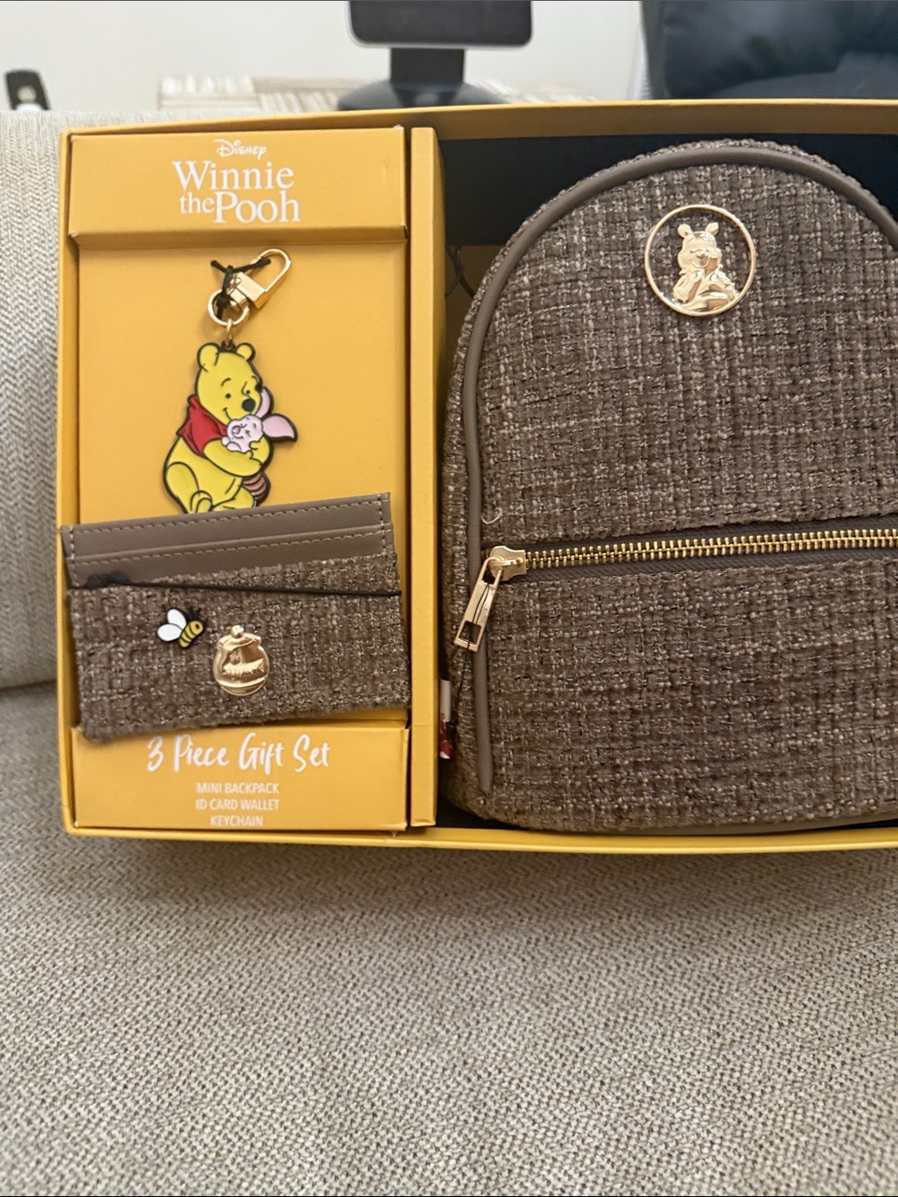 Disney Winnie the Pooh Brown Tweed Mini Backpack Gift Set
